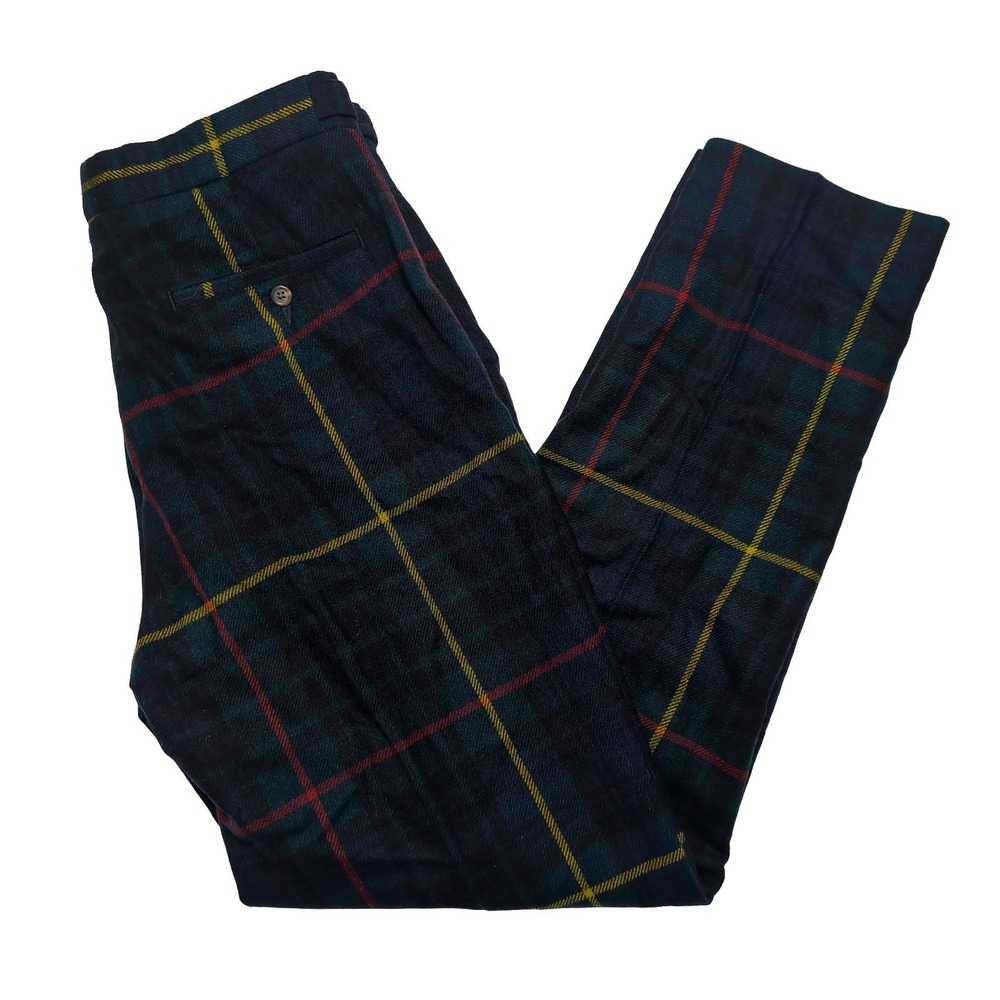 Polo Ralph Lauren Pants Mens 32 Green Vintage Lambswool Plaid Button Fly